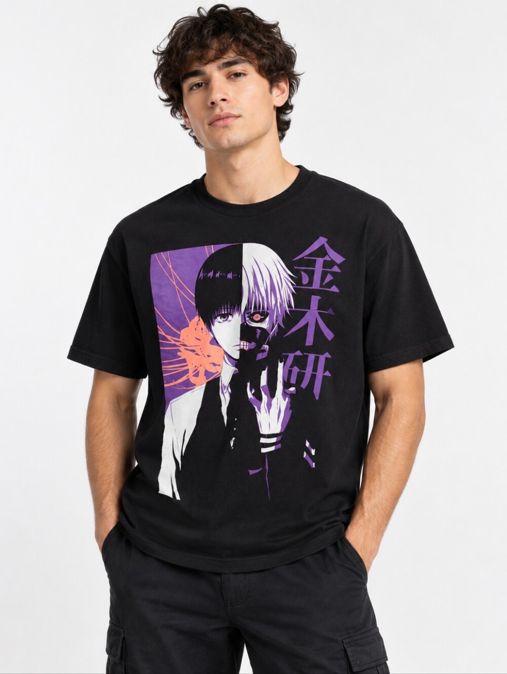 Tokyo Ghoul Men's Ken Kaneki Split Face Graphic Anime T-Shirt Japanese Anime Sk